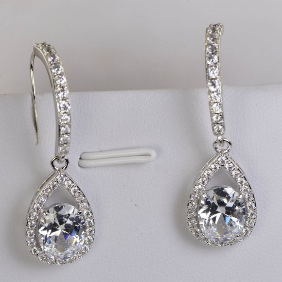 Luxury CZ Trendy Halo Brilliant Drop Dangle Earrings - Picture 1 of 3